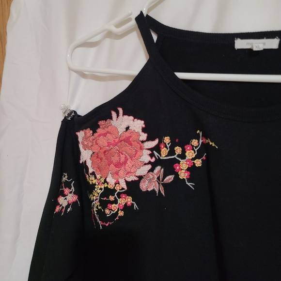 MAURICE'S ONE SHOULDER SWEATER DRESS TEE-SHIRT STYLE BLACK EMBROIDERED SIZE XL - Picture 4 of 7